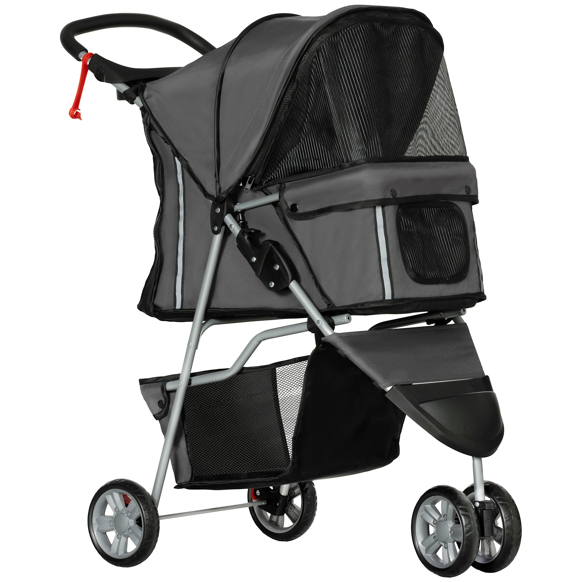 Pet Stroller Pushchair Carrier for Small Dogs & Cats, 3-Wheel Foldable Pet Buggy with Storage and Drink Holder