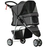 Pet Stroller Pushchair Carrier for Small Dogs & Cats, 3-Wheel Foldable Pet Buggy with Storage and Drink Holder