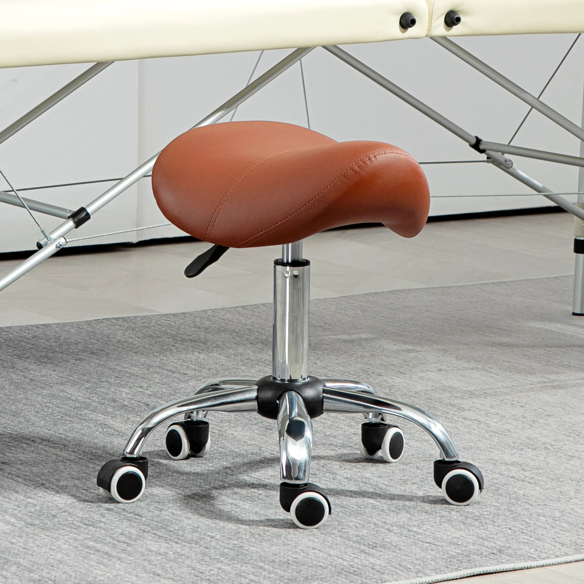 PU Leather Saddle Stool with Moulded, Padded Seat and Adjustable Height