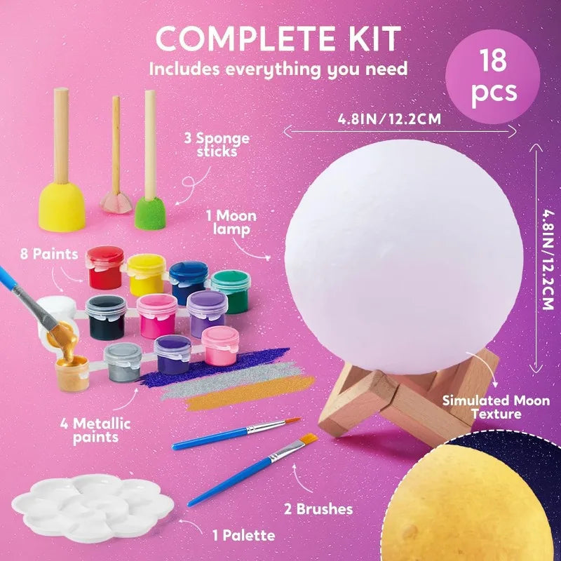 DIY Moon Lamp Paint Kit – 3D Glow-in-the-Dark Galaxy Craft Set for Kids
