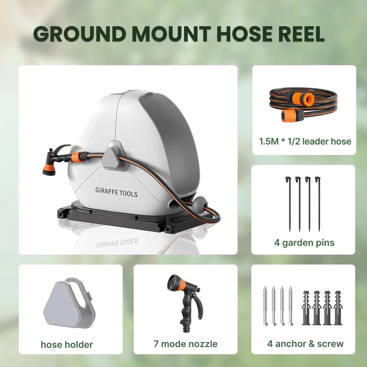 Ground Mounted Automatic Retractable Garden Hose Reel Heavy Duty Flexible Swivel for Lawn Patio