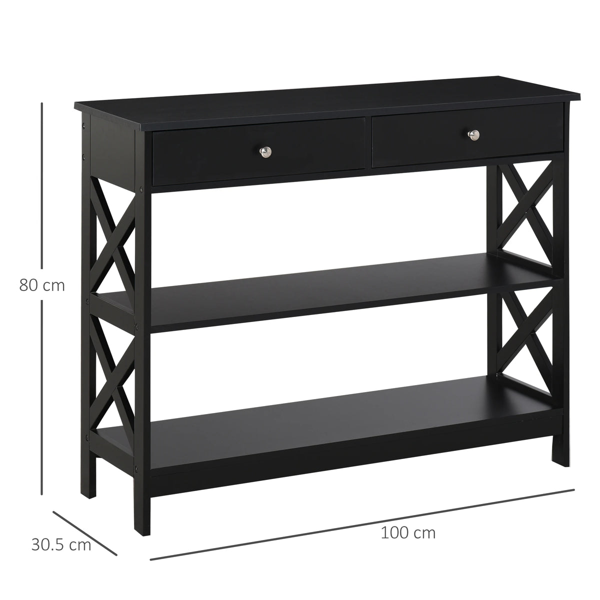 Console Table with Shelves and Drawers, X-Support Hallway Side Table