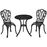 Outsunny 3-Piece Cast Aluminium Garden Bistro Set | Outdoor Table & Chairs with Umbrella Hole
