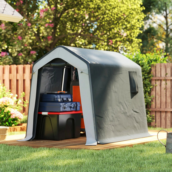Heavy Duty Storage Shed Tent with Roll-Up Door, 1.8 x 2.4m, Grey