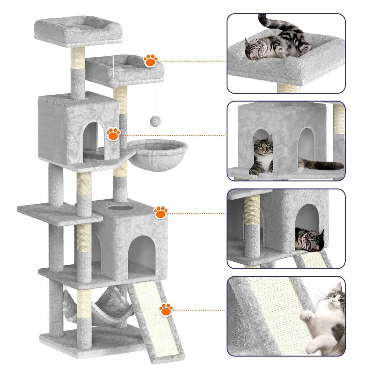 Dogat 158cm Multi-Level Cat Tree Scratching Board Post Perch Large Pet Playhouse for Multiple Cats