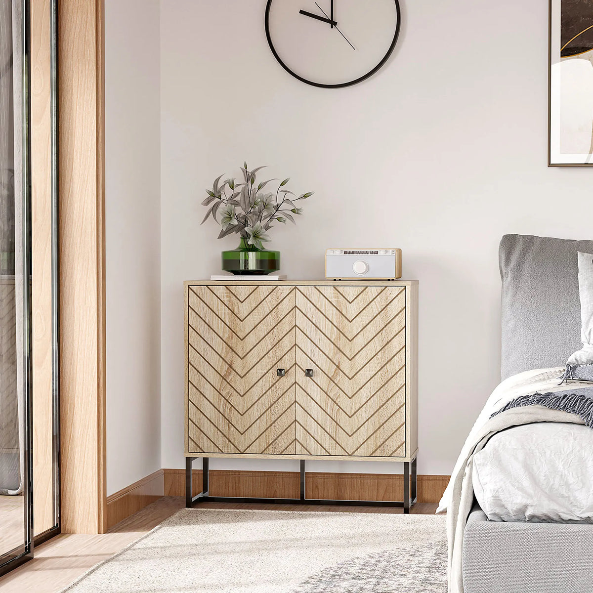 Embossed Arrow Storage Cabinet with Adjustable Shelf, Metal Frame Handles