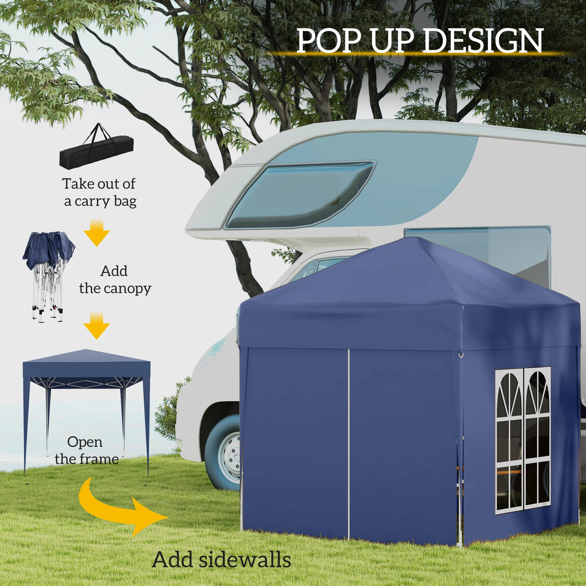 2 x 2 m Garden Pop Up Gazebo, Wedding Party Tent Marquee, Water Resistant Awning Canopy, Blue