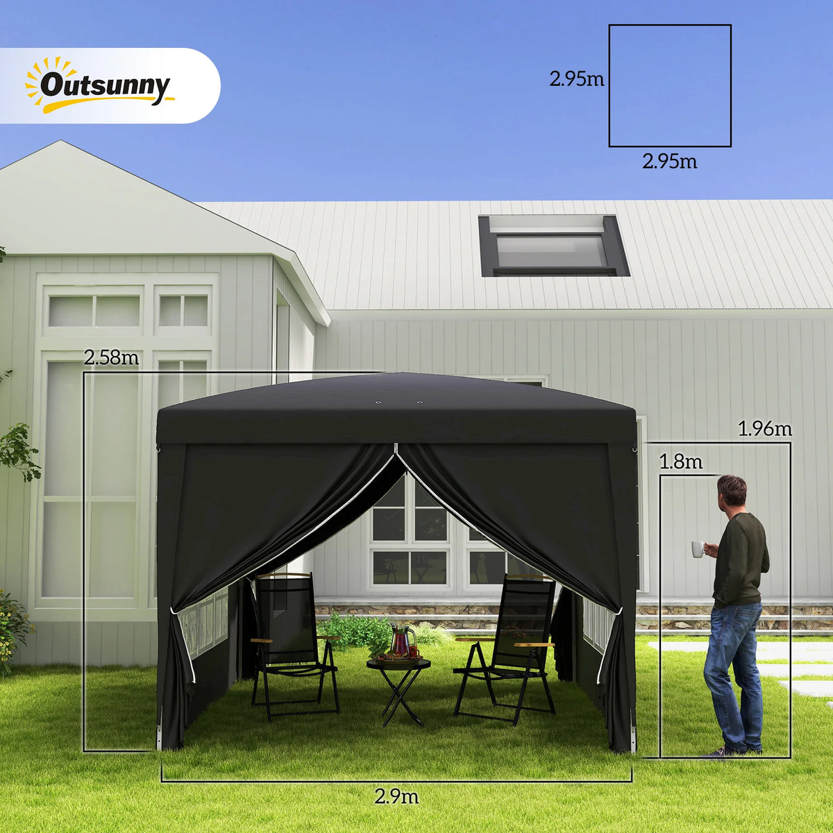 Pop Up Gazebo 3x3m with 2 Removable Walls Water and UV Resistant Powder Coated Steel Guy Ropes and Carry Bag