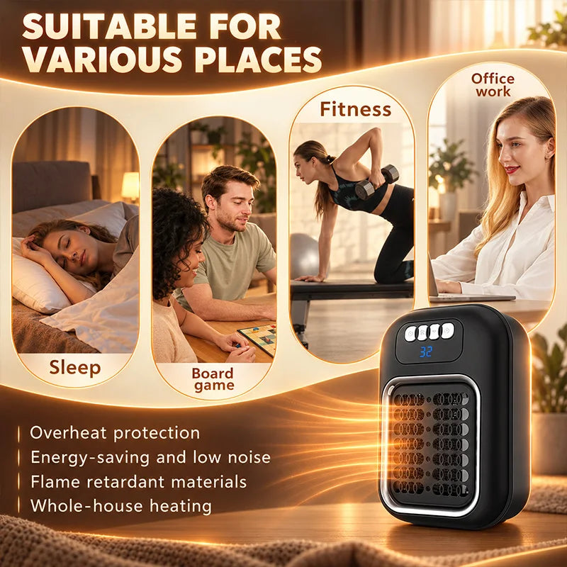 Portable Wall Plug-in Heater, Compact Warm Air Fan Heater, UK Plug