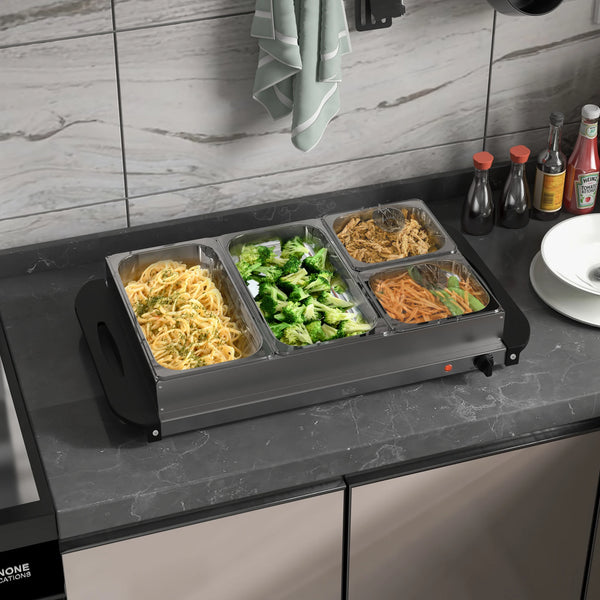 4-Tray Electric Buffet Food Warmer with Adjustable Temperature, 300W, Stainless Steel