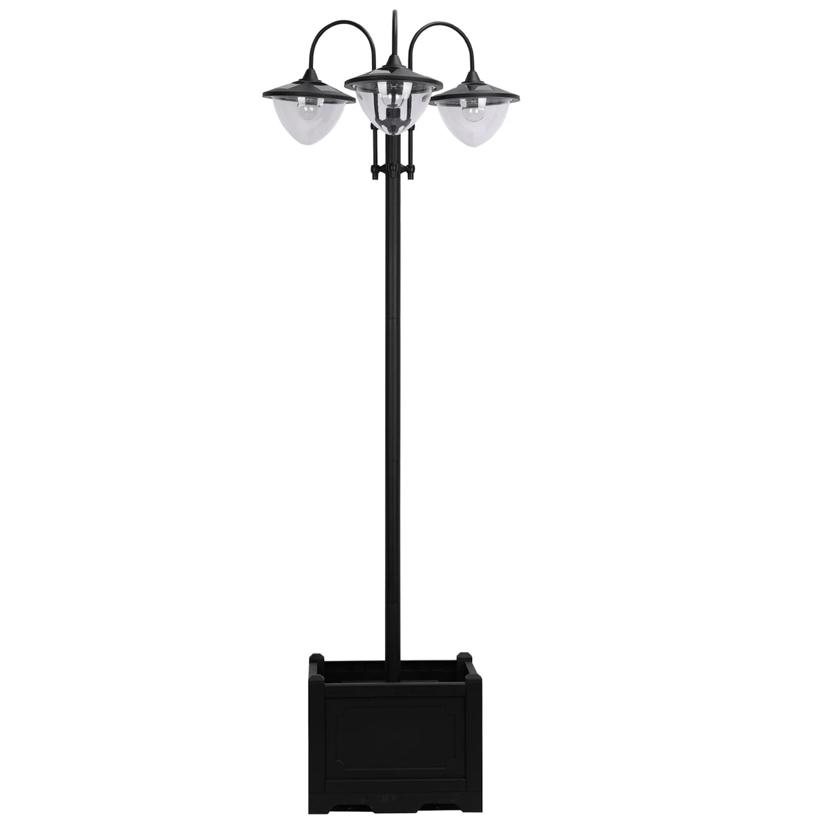 189cm 3-Head Solar Lamp Post with Planter, Dusk to Dawn