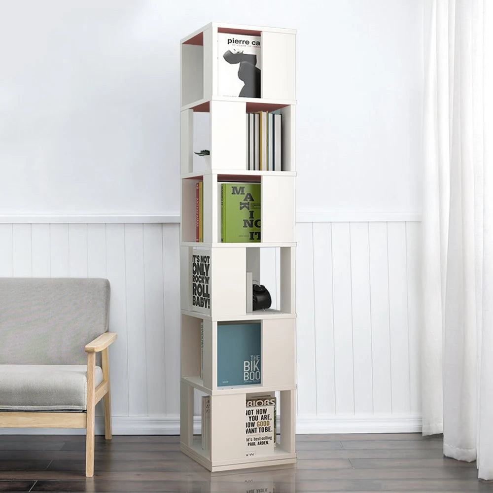 190cm Rotatable 6-Tier Slim Bookcase Corner Shelf | Freestanding Wooden Display Cabinet for Living Room Bedroom