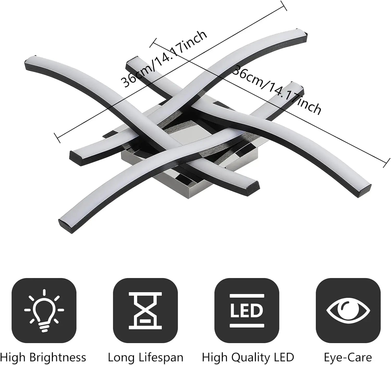 24W LED Ceiling Light 4 Board Curved Design 6500K Cool White Flush Mount for Bedroom Living Room Dining Room