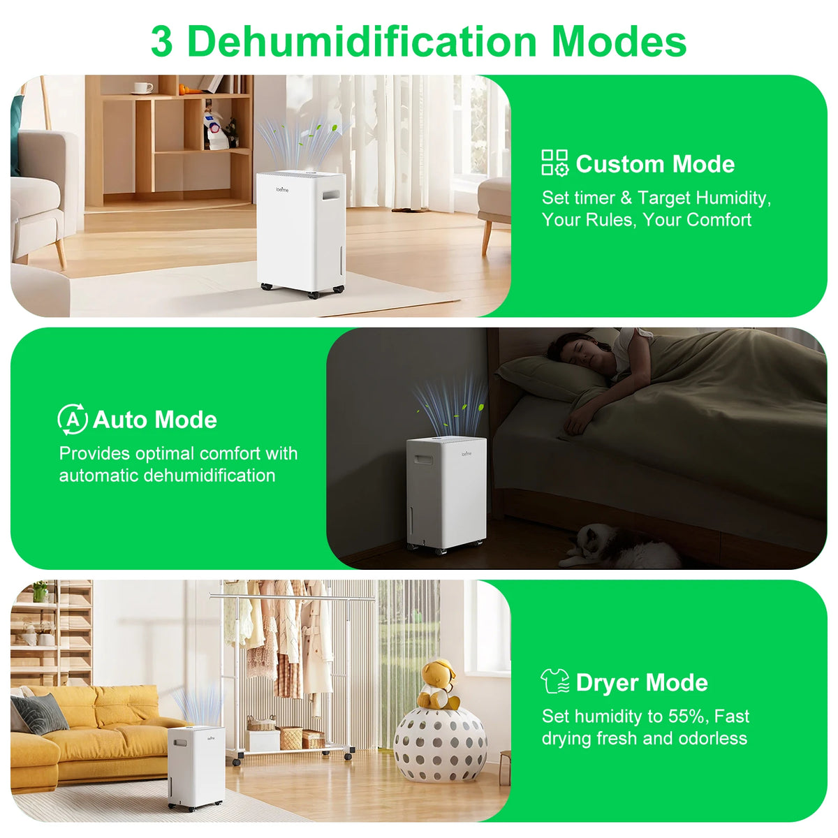 8L per Day Dehumidifier with Drainage Hose and Humidity Control