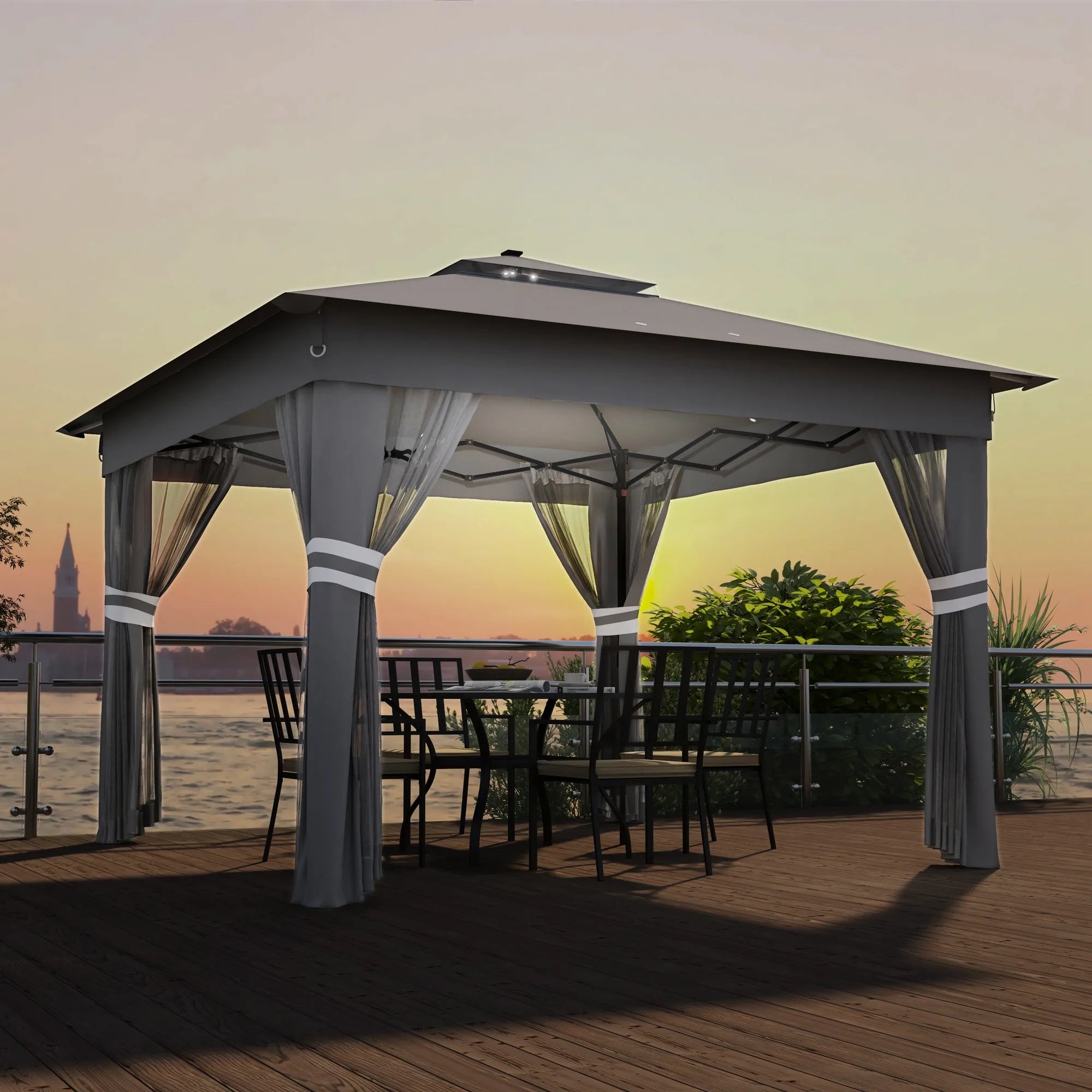 3 x 3m Pop-Up Gazebo with 20 Solar LED Lights, Mosquito Netting, Weight Bags and Wheeled Carry Bag