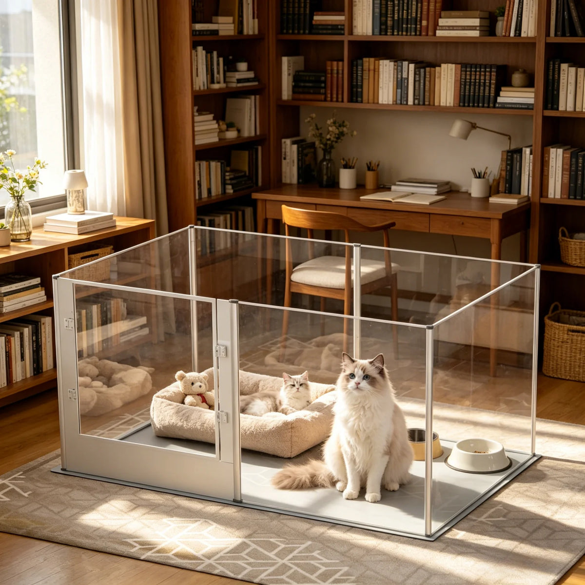 BINGOPAW Large Acrylic Dog Playpen 6 Panel 163x102.5x80cm Fence Whelping Box with Waterproof Mat