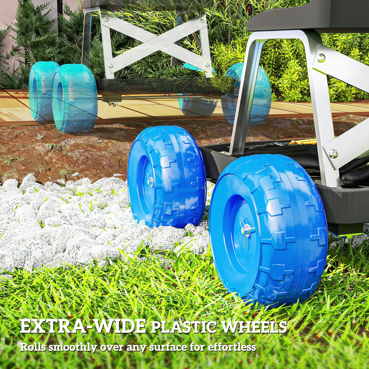 Garden Cart with Wheels, Garden Stool Trolley with Tool Tray, Rolling Garden Seat for Planting, Weeding