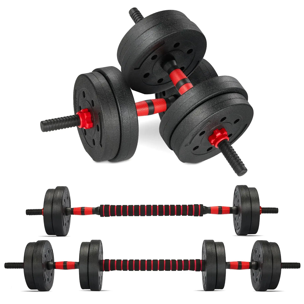 6 in 1 Adjustable Dumbbell Set 15kg 20kg 30kg Converts to Barbell Kettlebell and Push Up Rack Home Gym