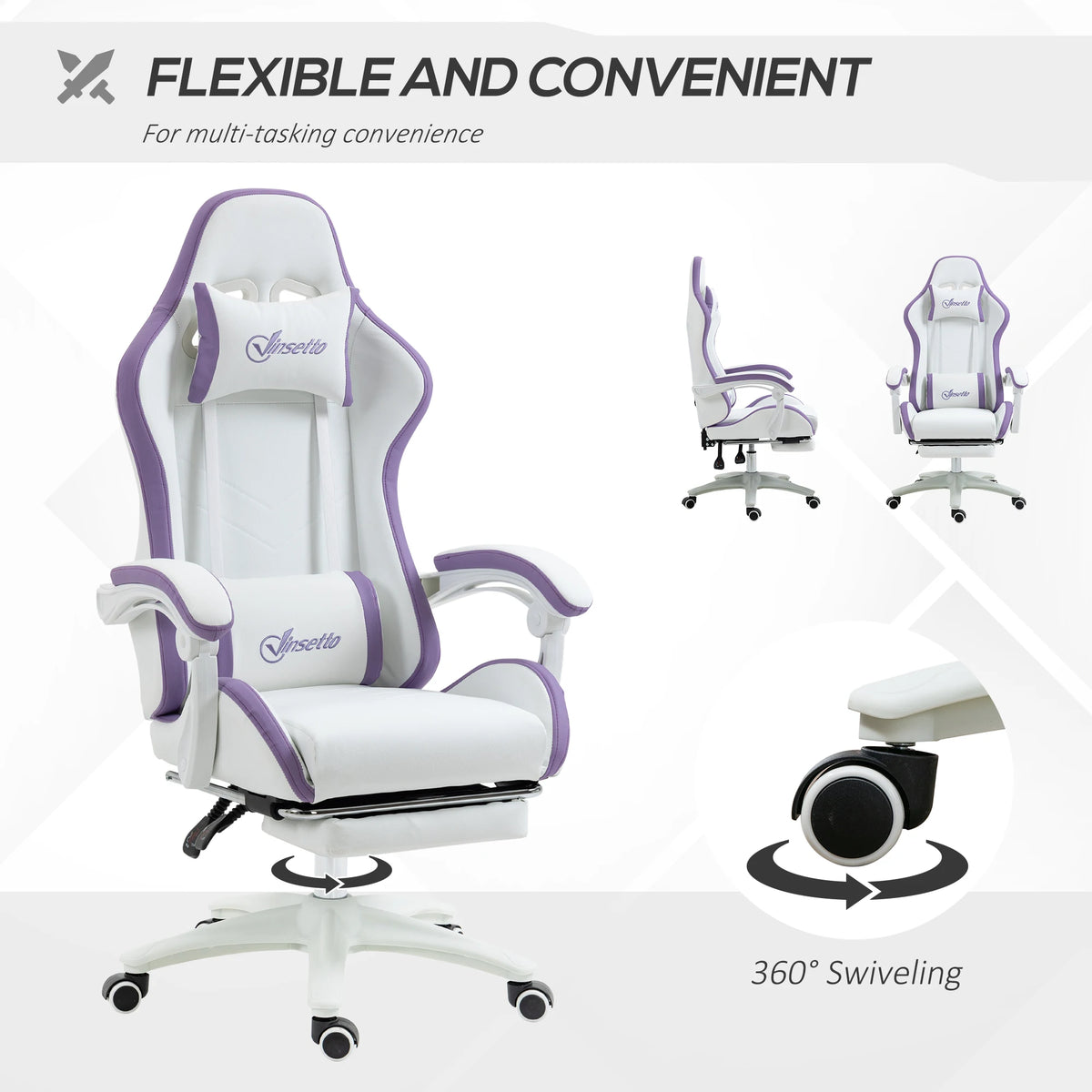 Racing Style Gaming Chair Reclines to 135 Degrees with Pull Out Footrest Head and Lumbar Pillows 45.5-53.5cm