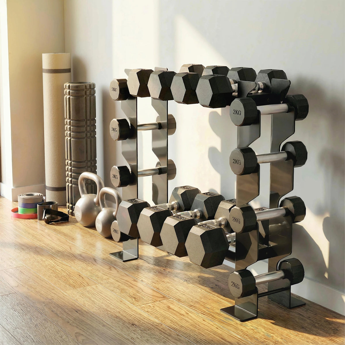 4-Tier Steel Dumbbell Rack, 200kg Capacity, Black