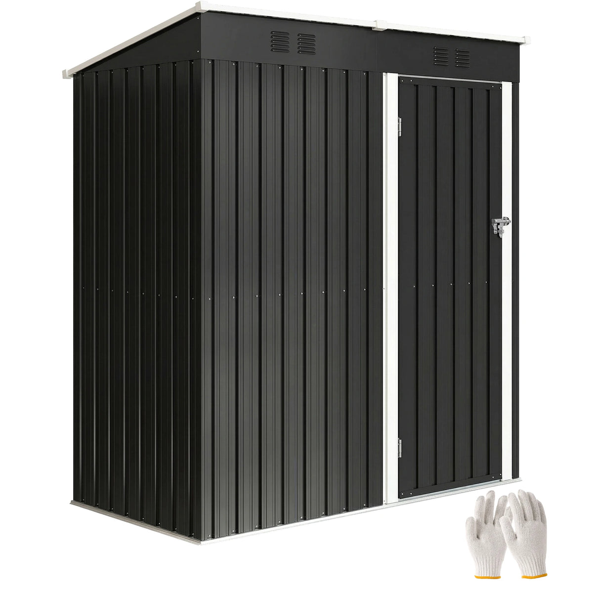 Lean-to Metal Garden Shed with Lockable Door and Vents, 5 x 3ft
