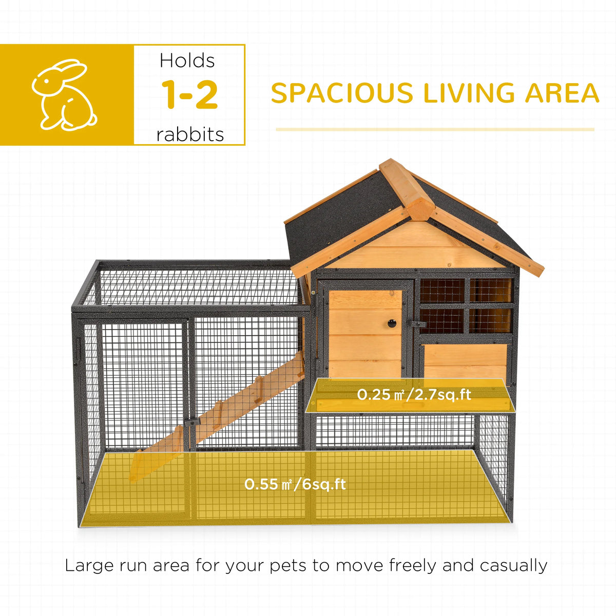 Elevated Rabbit Hutch 122x63x92cm Wood and Metal Outdoor Pet House with Run Ramp and Lockable Door