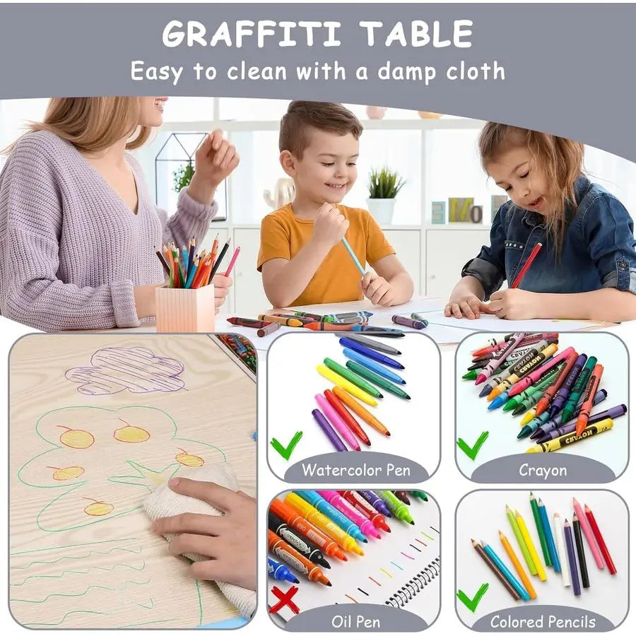 Kids Table and 2 Chairs Set Adjustable Height Children Study Play Set