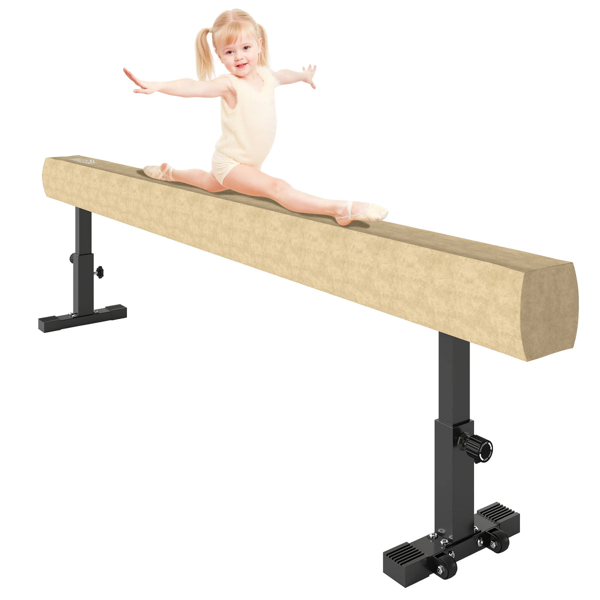 226cm Adjustable Gymnastics Balance Beam with Wheels, Suede-Feel Cover
