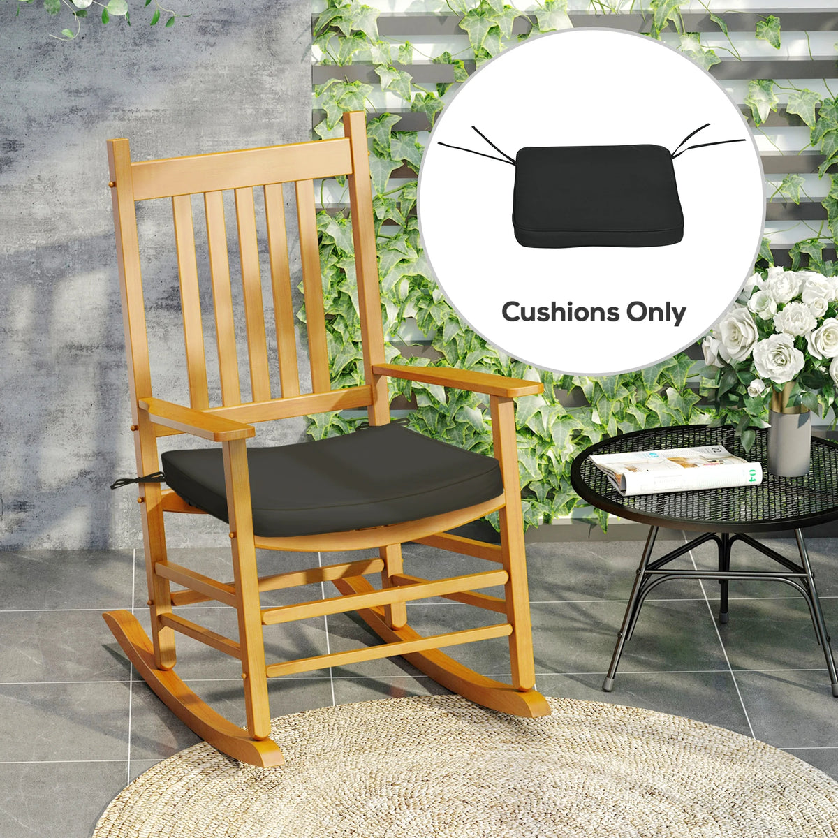6-Piece Chair Cushion Seat Pads with Straps for Dining Chairs, Indoor & Outdoor, Black