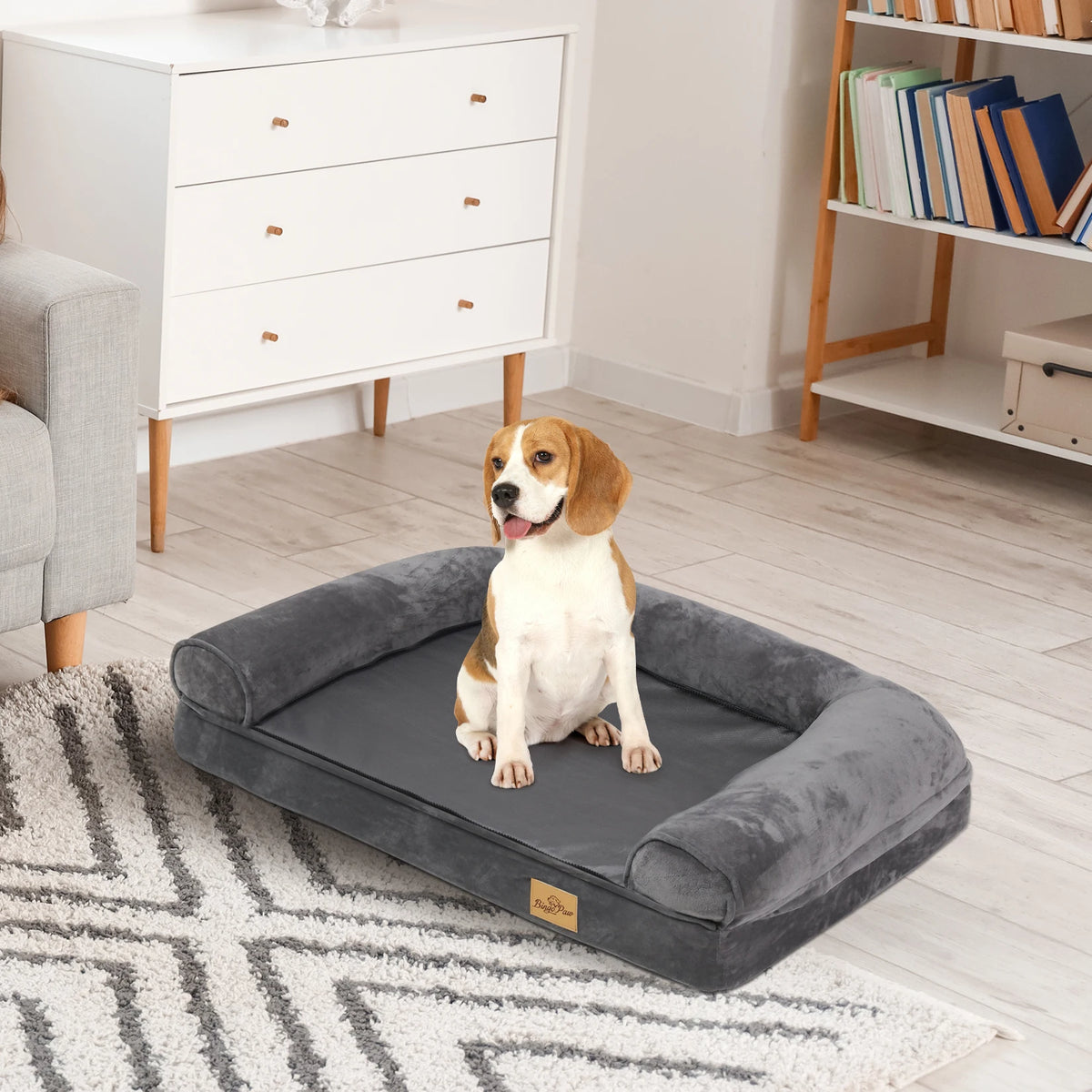 Extra Large Sofa Style Dog Bed with Bolster M-2XL Sizes Waterproof Cover Sponge Foam Base for Big Dogs