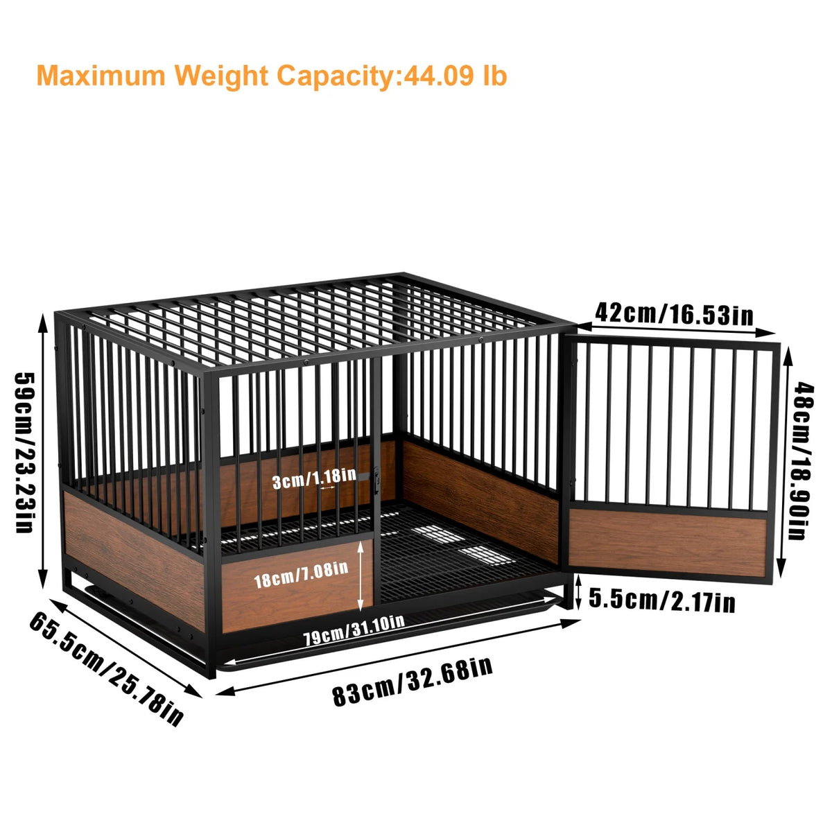 BINGOPAW Heavy Duty Dog Cat Crate Cage Kennel Stackable 2 in 1 Removable Tray Rolling Wheels