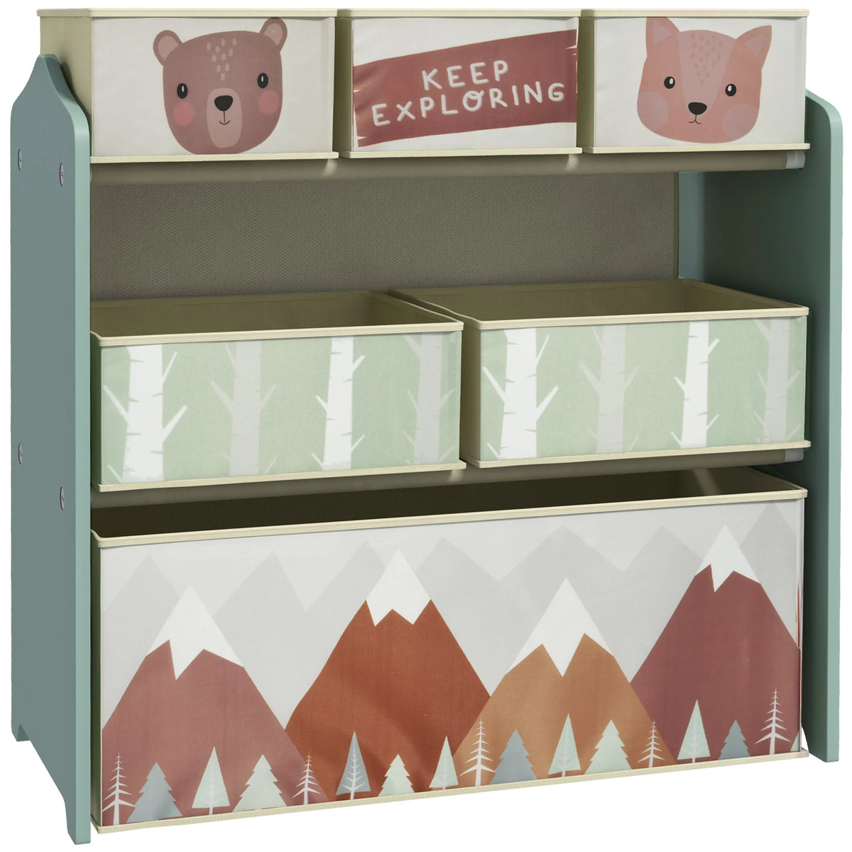 Kids Toy Storage Organiser 63x30x66cm with 6 Fabric Bins MDF Steel Frame for Bedroom and Nursery