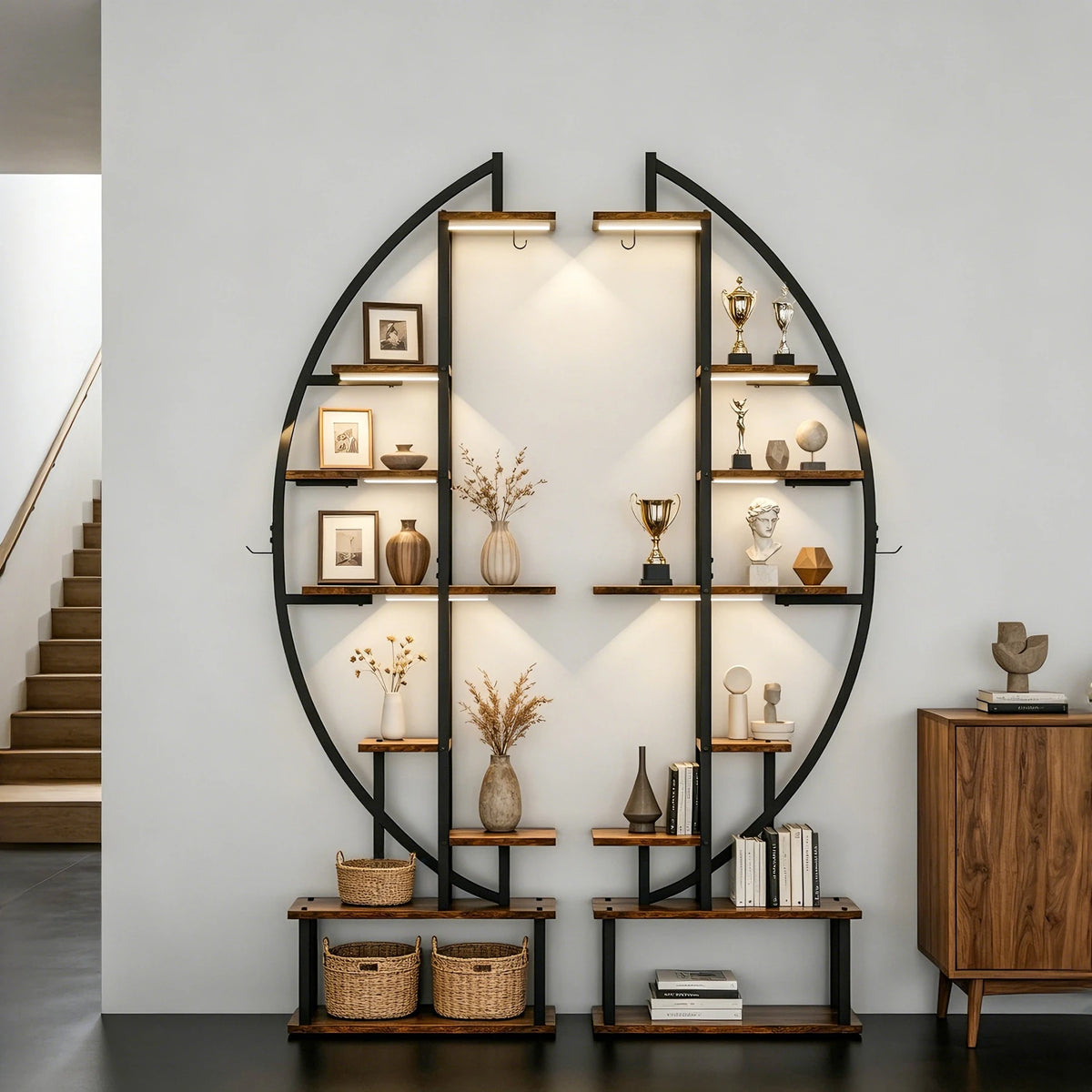 Tall Plant Stand with Grow Light 7 Tier Half Moon Industrial Style 100x26x165cm for Home Garden Office