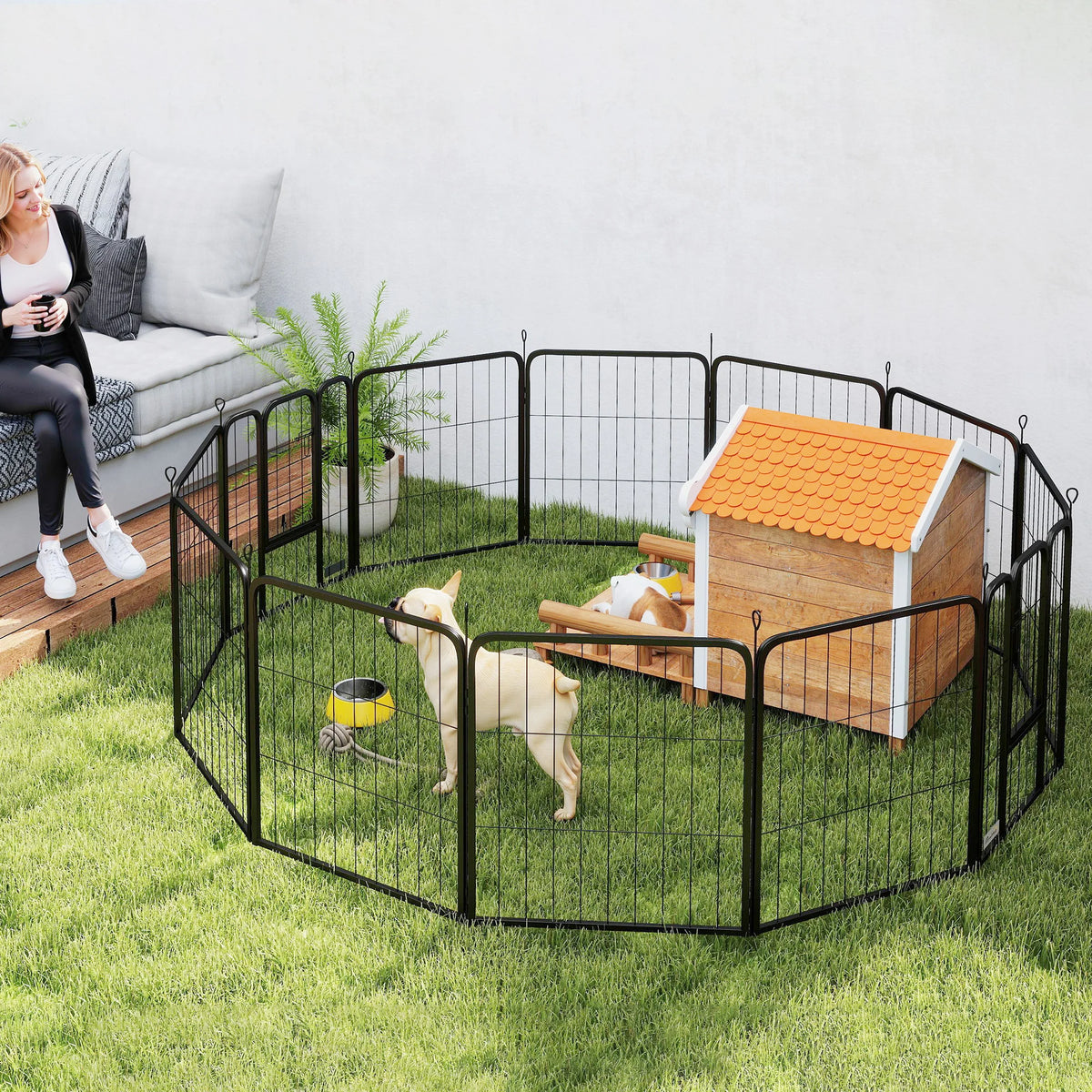 Dog Pen, 12 Panels Puppy Pen for Medium Dogs, 80cm High, Black