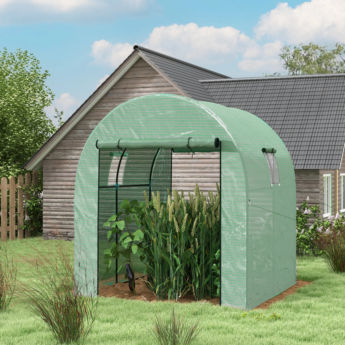 Polytunnel Greenhouse with UV-Resistant PE Cover, Walk-In Grow House, 1.8 x 1.8 x 2 m
