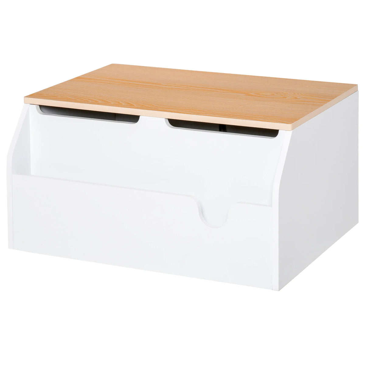 Kids Wooden Toy Box with Book Slot and Gas Hinge Lid MDF Storage Chest with Vents White and Wood Effect