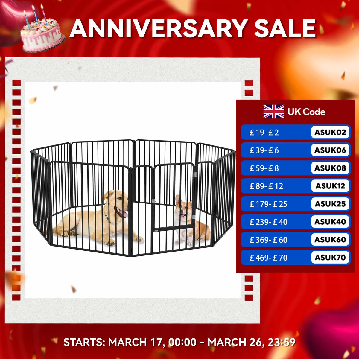 80cm 8 Panels Heavy-Duty Dog Playpen for Small, Medium Dogs