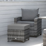 Outsunny Rattan Garden Footstool Ottoman | PE Wicker Padded Seat for Outdoor & Backyard