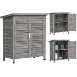 Wooden Garden Storage Cabinet with Slatted Doors, 2 Shelves and Weatherproof Felt Roof