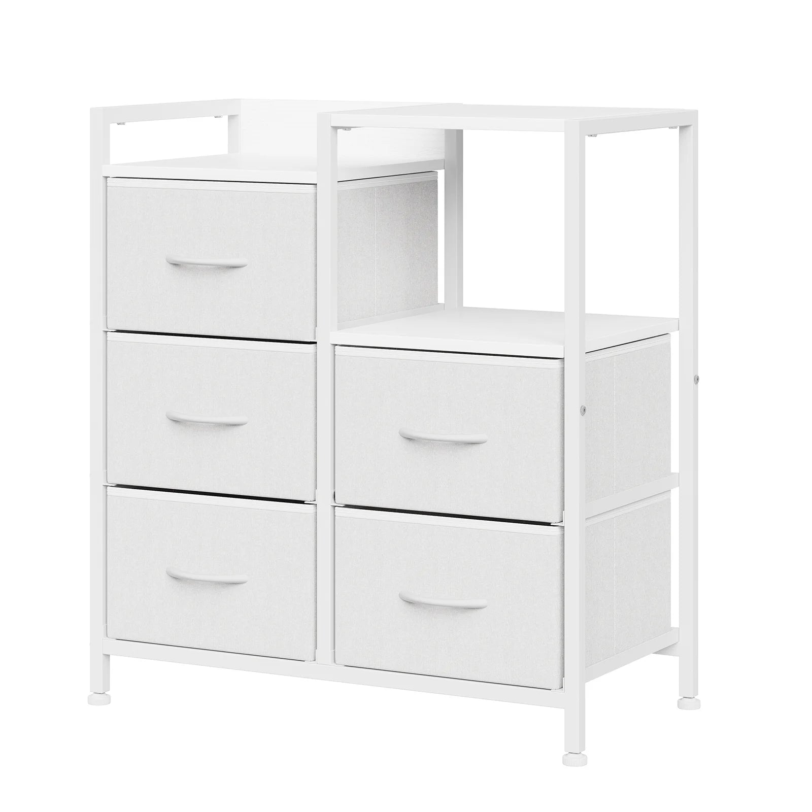 5 Drawer Fabric Storage Cabinet with Open Shelves Metal Frame Wheels for Bedroom Office Hallway Living Room