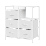 5 Drawer Fabric Storage Cabinet with Open Shelves Metal Frame Wheels for Bedroom Office Hallway Living Room