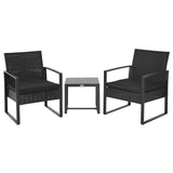 3-Piece Rattan Patio Bistro Set with 2 Cushioned High-Back Chairs and Glass Side Table