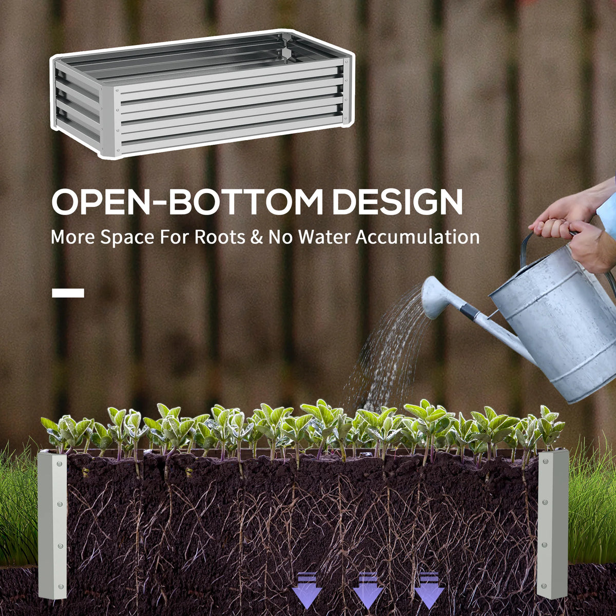 Galvanised Steel Raised Garden Bed, 120 x 60 x 30.5cm, Silver