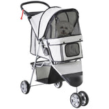 Pet Stroller Pushchair Carrier for Small Dogs & Cats, 3-Wheel Foldable Pet Buggy with Storage and Drink Holder