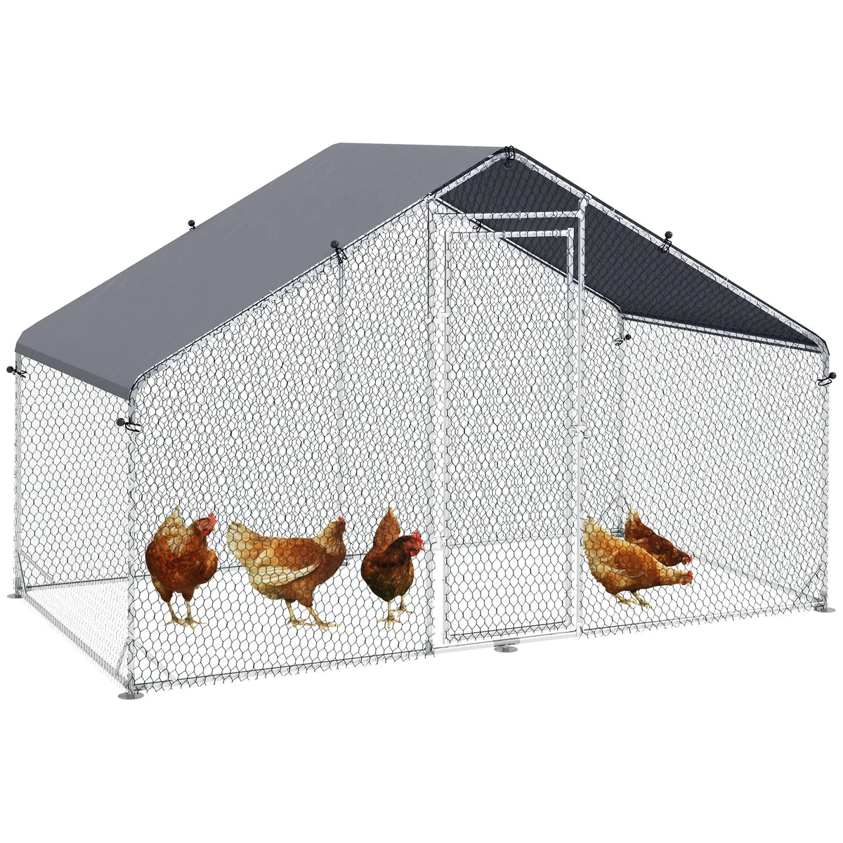 Walk-In Galvanised Steel Chicken Run with Cover and Lockable Door, 3 x 1.7 x 1.9m