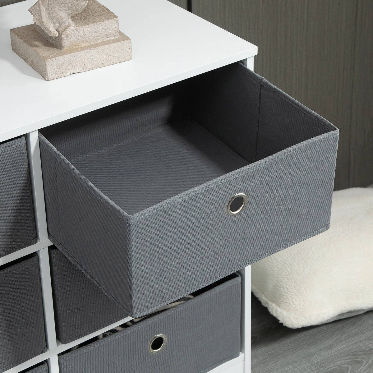 Chest of Drawers with 6 Fabric Drawers, White and Grey