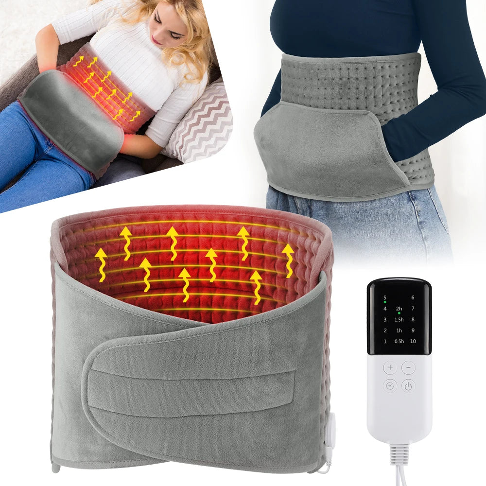 Electric Heating Pad Belt 60 x 30cm with Hand Warmer Pocket, 10 Heat Settings, UK Plug