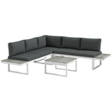 4 Piece Patio Garden Sofa Set with 5 Level Reclining Corner Sofa Loveseats and Coffee Table Outdoor Lounge Set