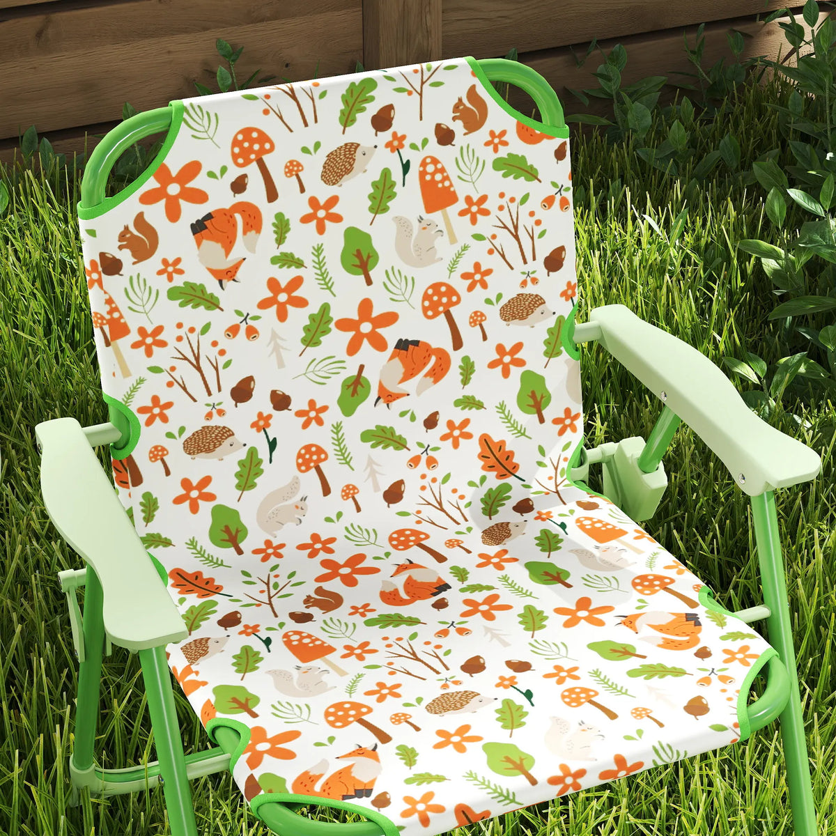 Kids Garden Table and Chair Set with Removable Parasol Fox Design 4 Piece Folding Steel for Ages 2-5 Green