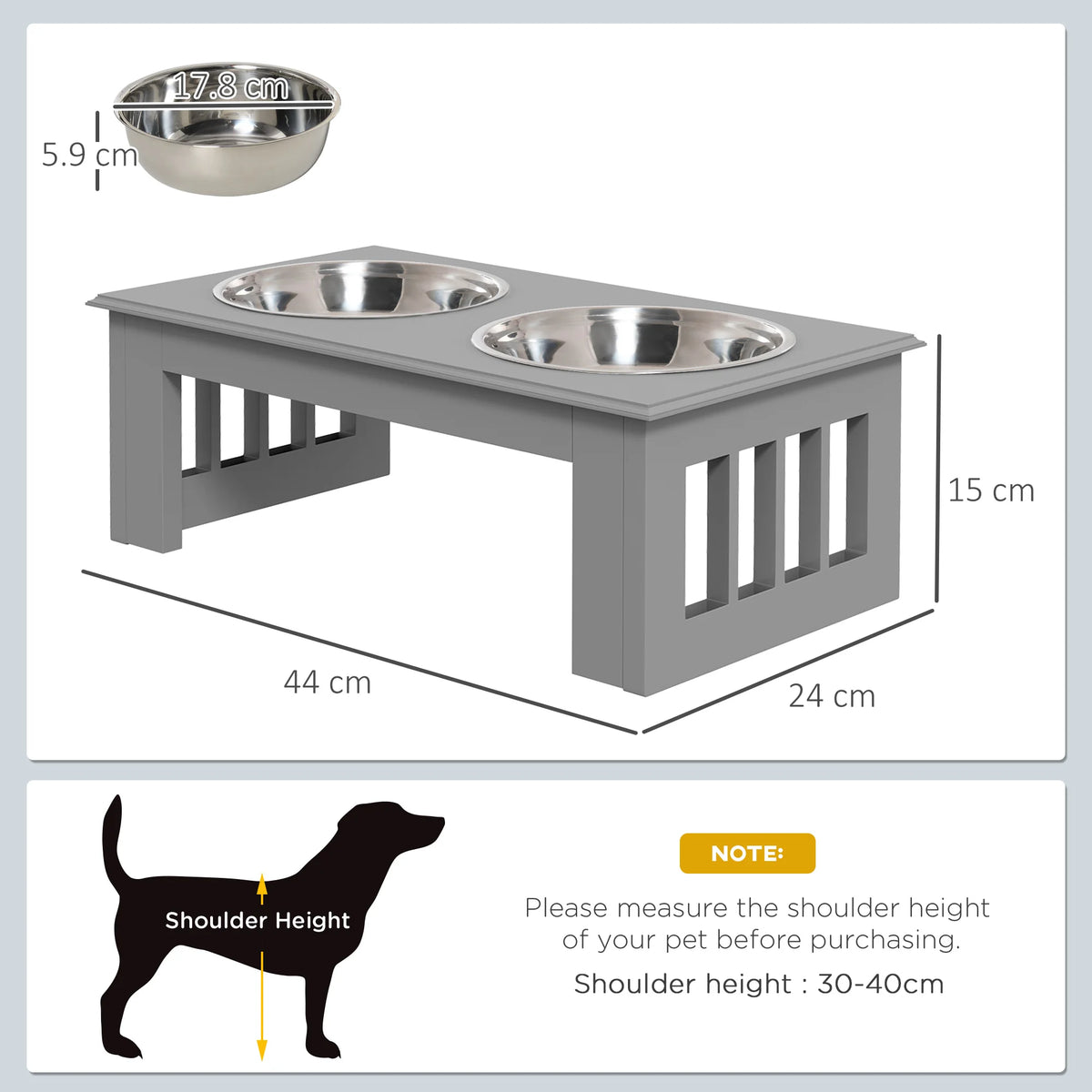 Raised Pet Feeder with Two Stainless Steel Bowls for Small Dogs